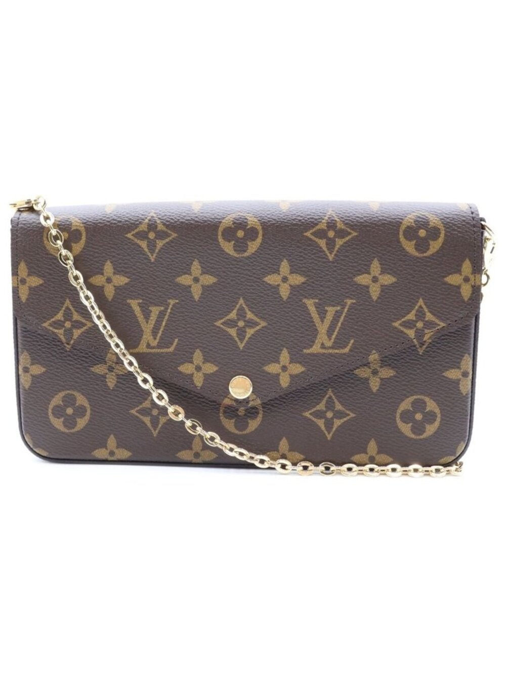 Louis Vuitton Monogram Pochette Felicie Leather Chain Shoulder Bag Wallet Gold